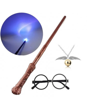 Чарівна паличка (звук, світло), окуляри та золотий снітч Гаррі Поттера - Harry Potter, Cosplay Package