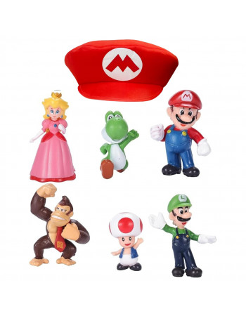 Набір фігурок 6в1 Супер Маріо та капелюх Маріо, 2.5-5 см — Super Mario