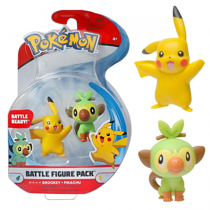Набір бойових фігурок Покемон Пікачу, Груки - Pokémon, Pikachu, Grookey, Battle figure pack