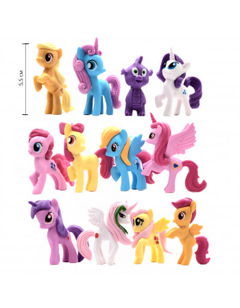 Набір 12в1 Мій Маленький Поні 5,5-6,5 см - My Little Pony: Епплджек, Іскорка, Веселка Деш, Раріті, Пінк Пай