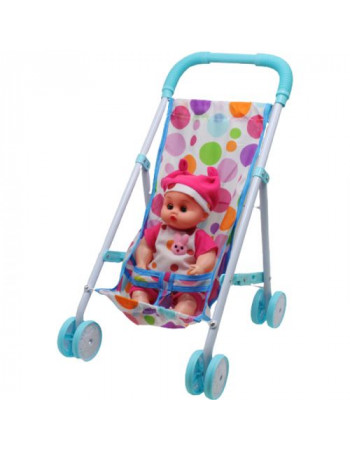 Коляска з пупсом та аксесуарами (блакитна)