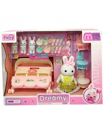 Набір меблів з тваринкою (флоксова фігурка, 3 маленьких фігурки, візочок, аксесуари)