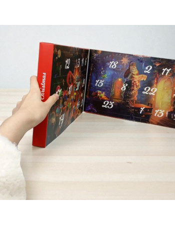 Адвент-календар 24 віконця, гумові фігурки, текстильні гномики, стоячі ялинки, в коробці