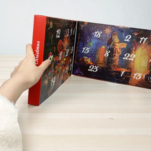 Адвент-календар 24 віконця, гумові фігурки, текстильні гномики, стоячі ялинки, в коробці