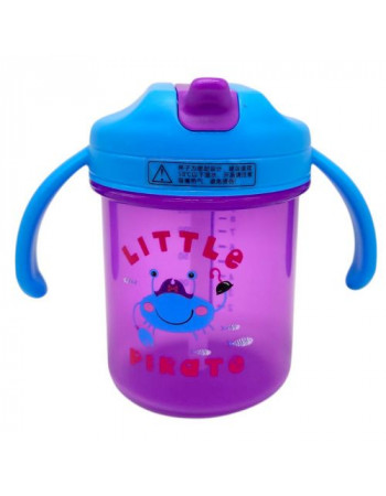 Дитячий поїльник з трубочкою, 280 мл (ФІОЛЕТОВИЙ, СИНІ РУЧКИ)