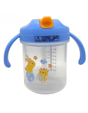 Дитячий поїльник з трубочкою, 280 мл (ПРОЗОРИЙ, БЛАКИТНІ РУЧКИ)