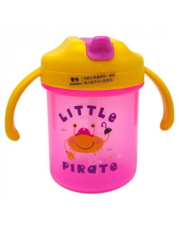 Дитячий поїльник з трубочкою, 280 мл (РОЖЕВИЙ, ЖОВТІ РУЧКИ)