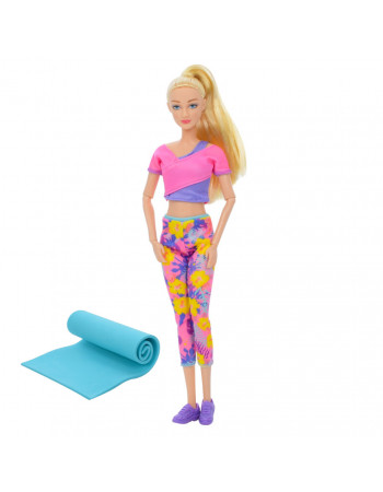 Дитяча лялька Yoga girl DEFA 8489, 28см, йогамат, шарнірна (Рожевий)
