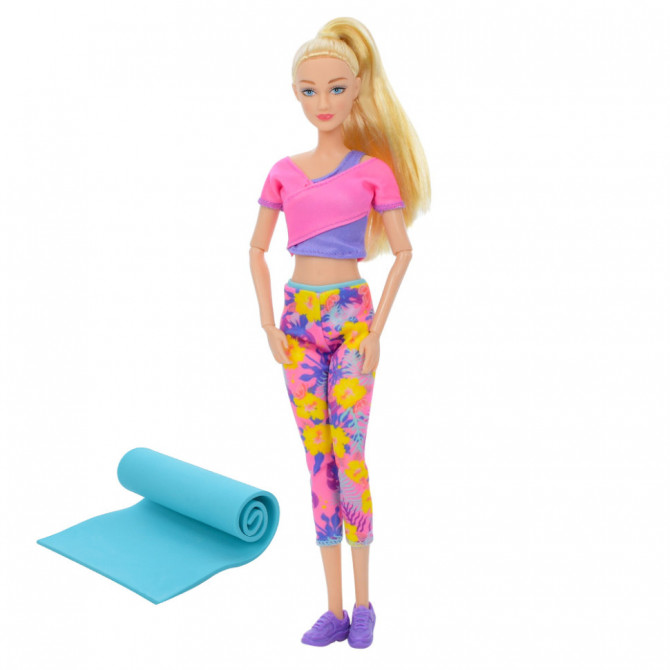 Дитяча лялька Yoga girl DEFA 8489, 28см, йогамат, шарнірна (Рожевий)