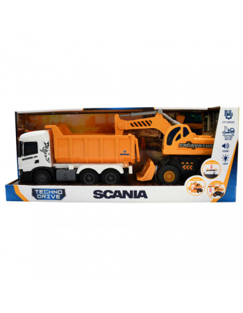 Игровой набор Самосвал Scania и экскаватор TechnoDrive 8001KS со светом и звуком