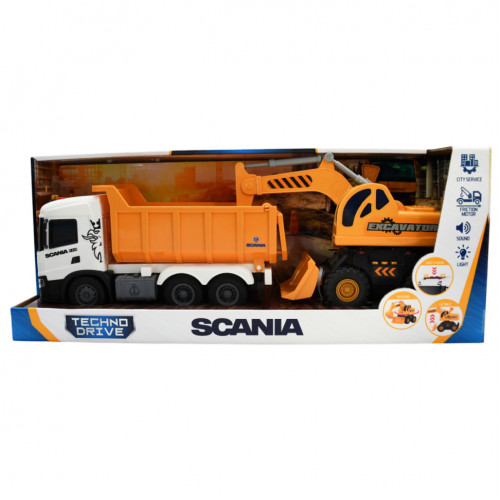 Игровой набор Самосвал Scania и экскаватор TechnoDrive 8001KS со светом и звуком