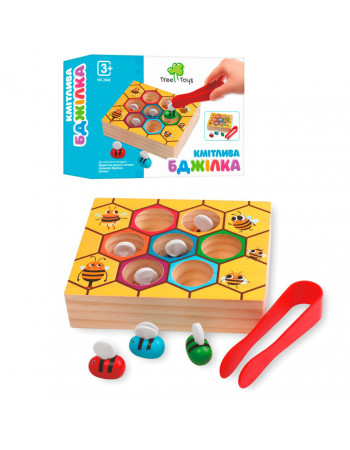 Деревянная игрушка 'Сообразительная Пчелка' MD 2848 игровое поле/соты, щипцы и 7 пчелок