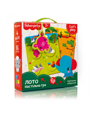 Гра настільна 'Fisher Price. Лото. Вивчаємо тварин' VT2910-01, 4 гральні поля
