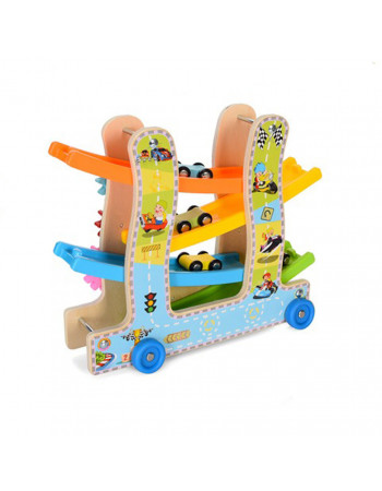 Деревянная игрушка 'Трек' MD2594 каталка, машинки 4см 3шт, шестеренки