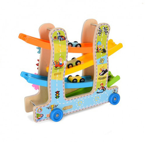 Деревянная игрушка 'Трек' MD2594 каталка, машинки 4см 3шт, шестеренки