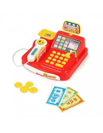 Игрушечный кассовый аппарат 777-21, на батарейках, сканер, деньги, свет, звук Красный