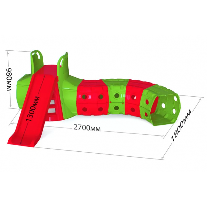 Дитяча Гірка з тунелем DOLONI-TOYS 01470 /, 3 різних кольори  (Червоно-зелена)