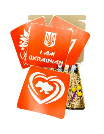 Набор для рисования по ткани «I Am Ukrainian, Тризуб, Карта Украины, Украина цветущая» paint-n064-n059-n080-n058