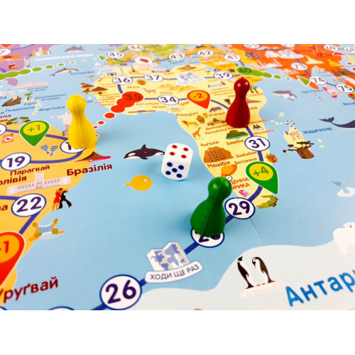 Детская настольная игра - ходилка 'Путешествуем по миру' 127914 на  укр. языке