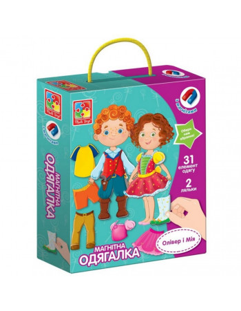 Детская игра 'Магнитная Одевалка Оливер и Мия' VT3702-12, 2 куклы, 31 магнитный элемент