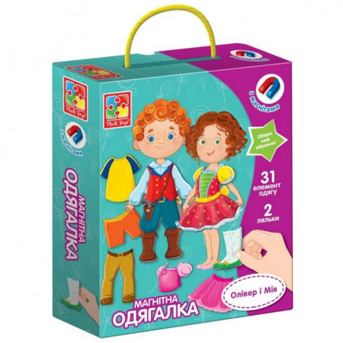 Детская игра 'Магнитная Одевалка Оливер и Мия' VT3702-12, 2 куклы, 31 магнитный элемент