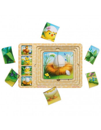 Деревянная настольная игра 'Этапы развития курочки' Ubumblebees (ПСФ018) PSF018 сортер-пазл