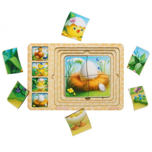 Деревянная настольная игра 'Этапы развития курочки' Ubumblebees (ПСФ018) PSF018 сортер-пазл