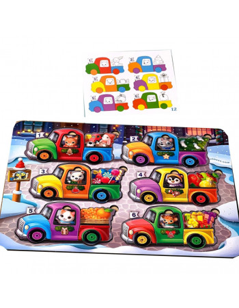 Деревянная игра с карточками 'Животные на машинках' Ubumblebees (ПСФ132) PSF132, 42 детали и 12 карт
