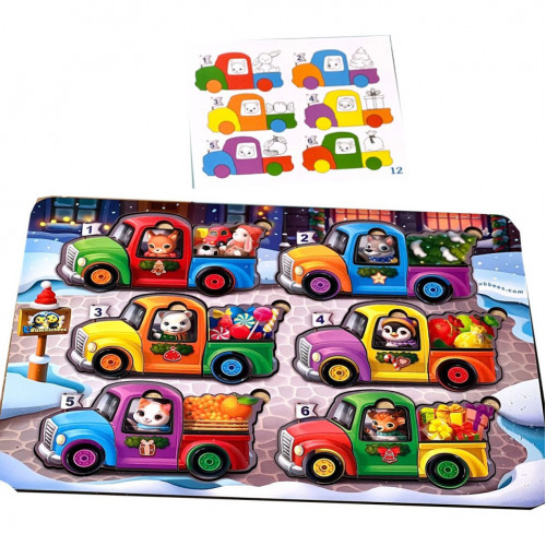 Деревянная игра с карточками 'Животные на машинках' Ubumblebees (ПСФ132) PSF132, 42 детали и 12 карт