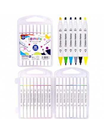 Набор фломастеров двухсторонних 18 цветов 'Children Marker' 190-18 в пластиковом боксе