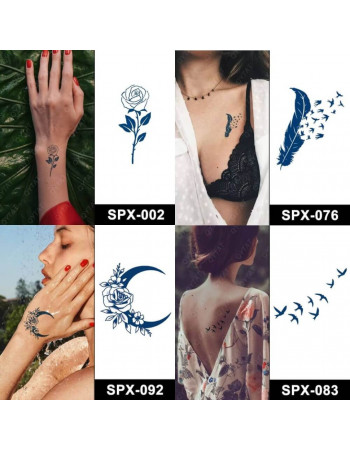 Набор из 4 долговременных тату «Птицы и цветы» SPX-set-02, 5 х 5 см