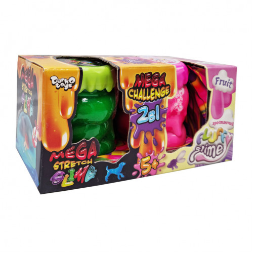 Вязкая масса '2 в 1 'Mega Stretch Slime' и 'Fluffy Slime' FLS-03-01U укр Зелено-розовый