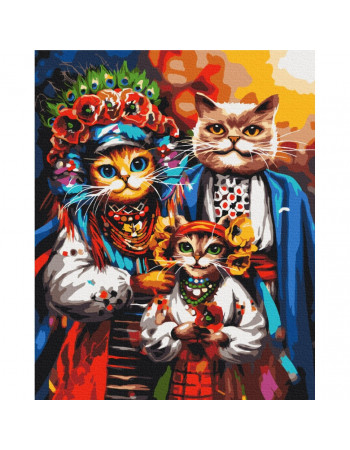 Картина по номерам 'Семья котиков-казаков' © Марианна Пащук BS53690  Brushme 40х50 см