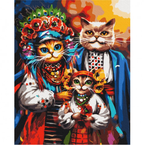 Картина по номерам 'Семья котиков-казаков' © Марианна Пащук BS53690  Brushme 40х50 см