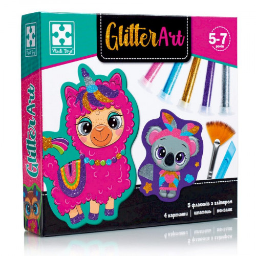 Набор для творчества 'Glitter Art Блестящие зверята' VT4501-11, 5 флаконов с глиттерами