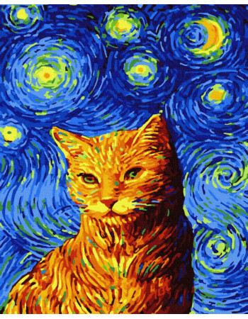 Картина по номерам. Brushme 'Кот в звездную ночь' GX35619