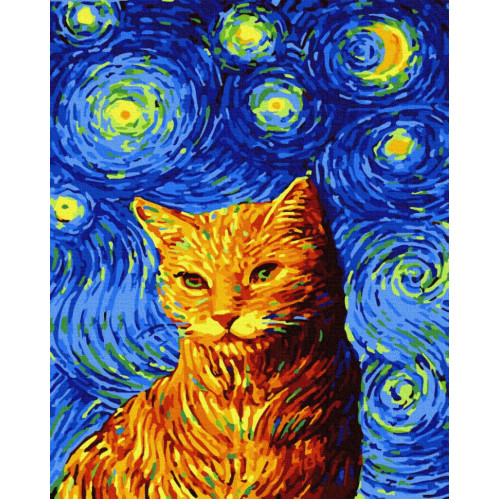 Картина по номерам. Brushme 'Кот в звездную ночь' GX35619