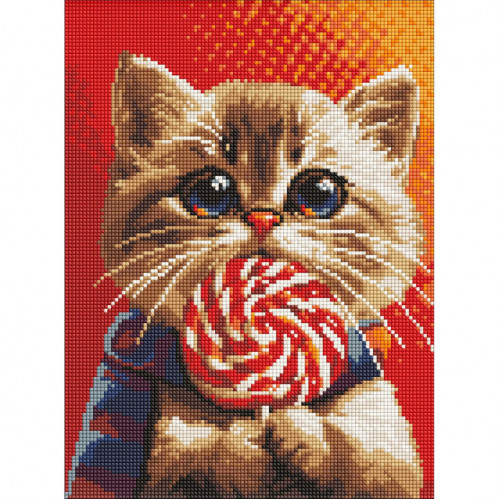 Алмазная мозаика 'Котик с конфетой' AMO7976 30х40 см
