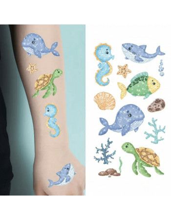 Набор детских блестящих временных тату «Морские животные» kids-tatto-see-set10