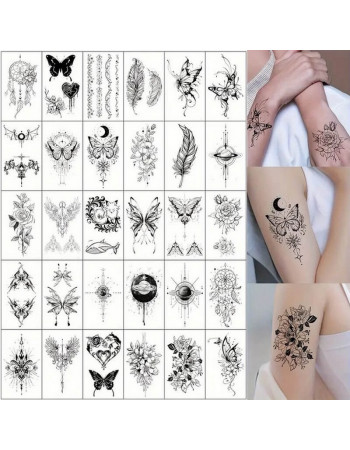 Набор временных тату «Черные мини» black-tattoo-mini-set-30 из 30 черных по 9,5 х 5,5 см