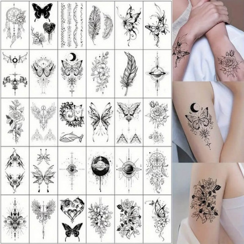 Набор временных тату «Черные мини» black-tattoo-mini-set-30 из 30 черных по 9,5 х 5,5 см