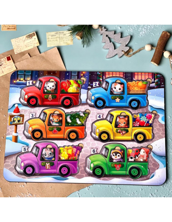 Деревянная игра с карточками 'Животные на машинках' Ubumblebees (ПСФ132) PSF132, 42 детали и 12 карт