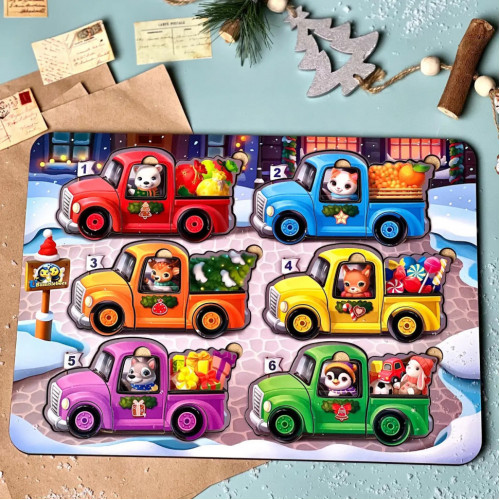 Деревянная игра с карточками 'Животные на машинках' Ubumblebees (ПСФ132) PSF132, 42 детали и 12 карт