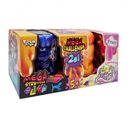 Вязкая масса '2 в 1 'Mega Stretch Slime' и 'Fluffy Slime' FLS-03-01U укр Сине-оранжевый