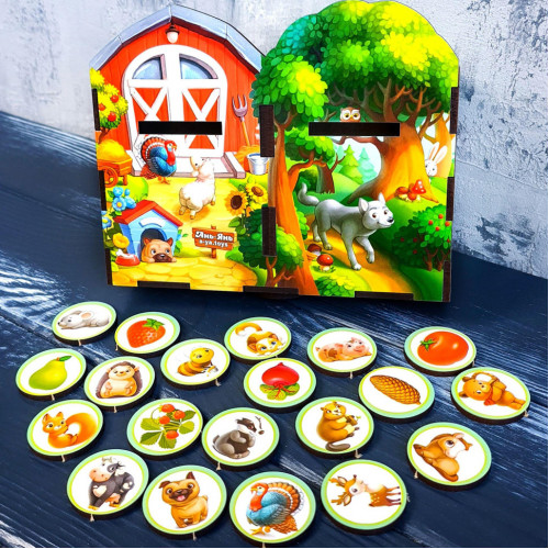 Деревянная настольная игра 'Дикие и домашние животные' Ubumblebees (ПСФ021) PSF021 сортер-комодик