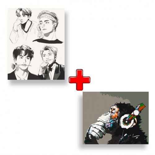 Набор картин по номерам 2 в 1 'BTS. Fan Art' 40х50 10278-AC и 'Disco monkey' 40х50 11675-AC