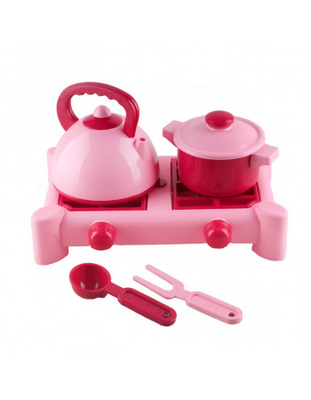 Детский игровой набор посуды с газовой плитой 70408(Pink) 6 предметов, розовый