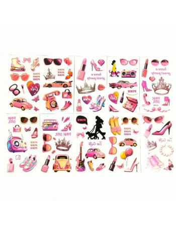 Набор детских временных тату 'Pink' pink-tatoo-set-10, 12х6 см