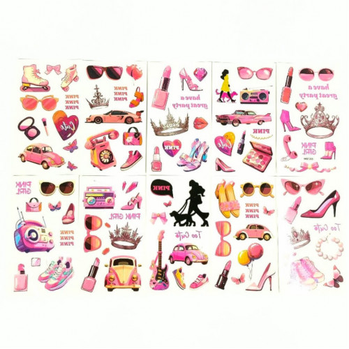 Набор детских временных тату 'Pink' pink-tatoo-set-10, 12х6 см