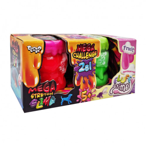 Вязкая масса '2 в 1 'Mega Stretch Slime' и 'Fluffy Slime' FLS-03-01U укр Розово-зеленый